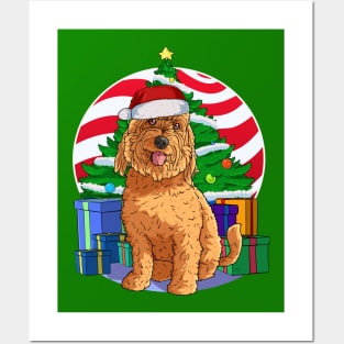 Goldendoodle Dog Cute Santa Christmas Gift Posters and Art